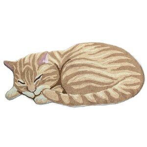 Tabby Orange Cream Cat Hooked Rug (a few pulls)